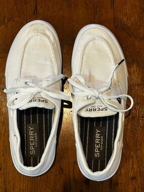 Sperry White Canvas Top-Sider Bahama 2-Eye Boat Shoes Sneakers STS17395 size 9